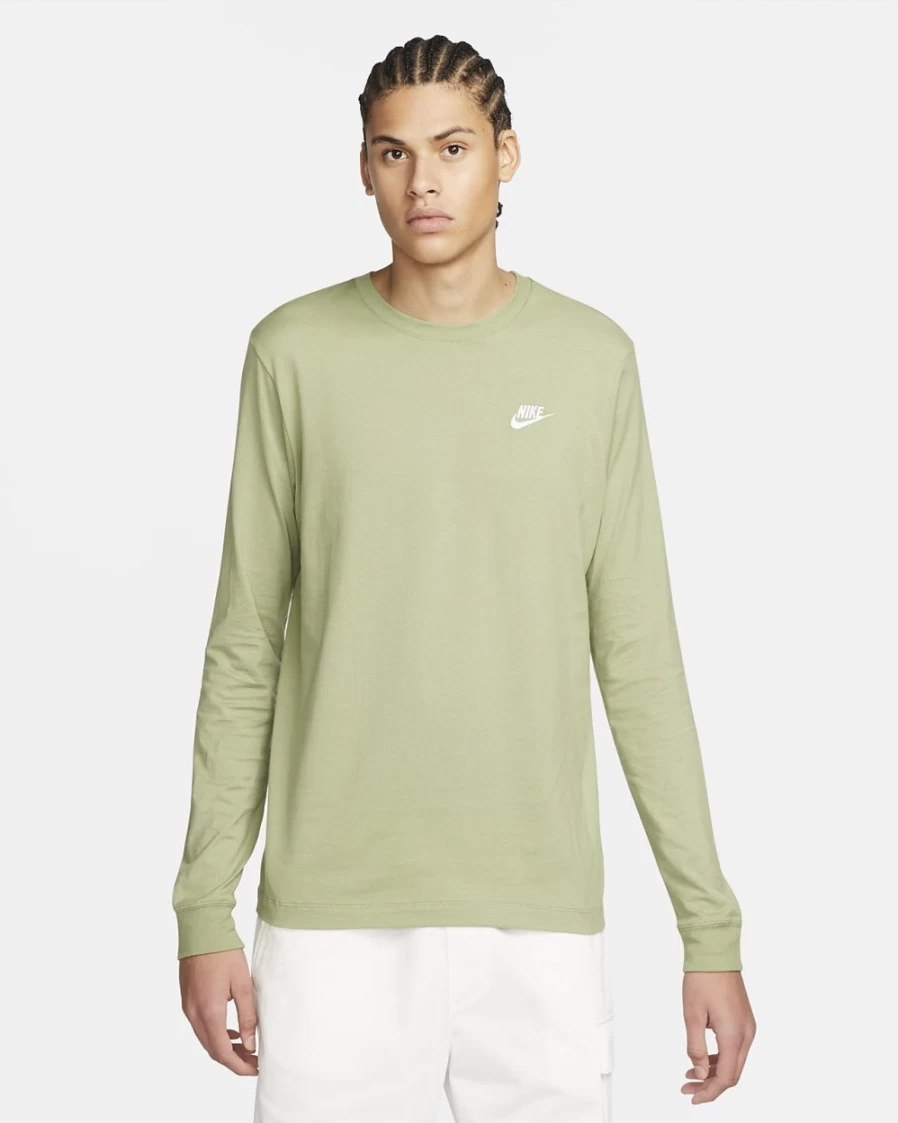 Nike Men's Oil Green Long-Sleeve T-Shirt | Sportswear Essential