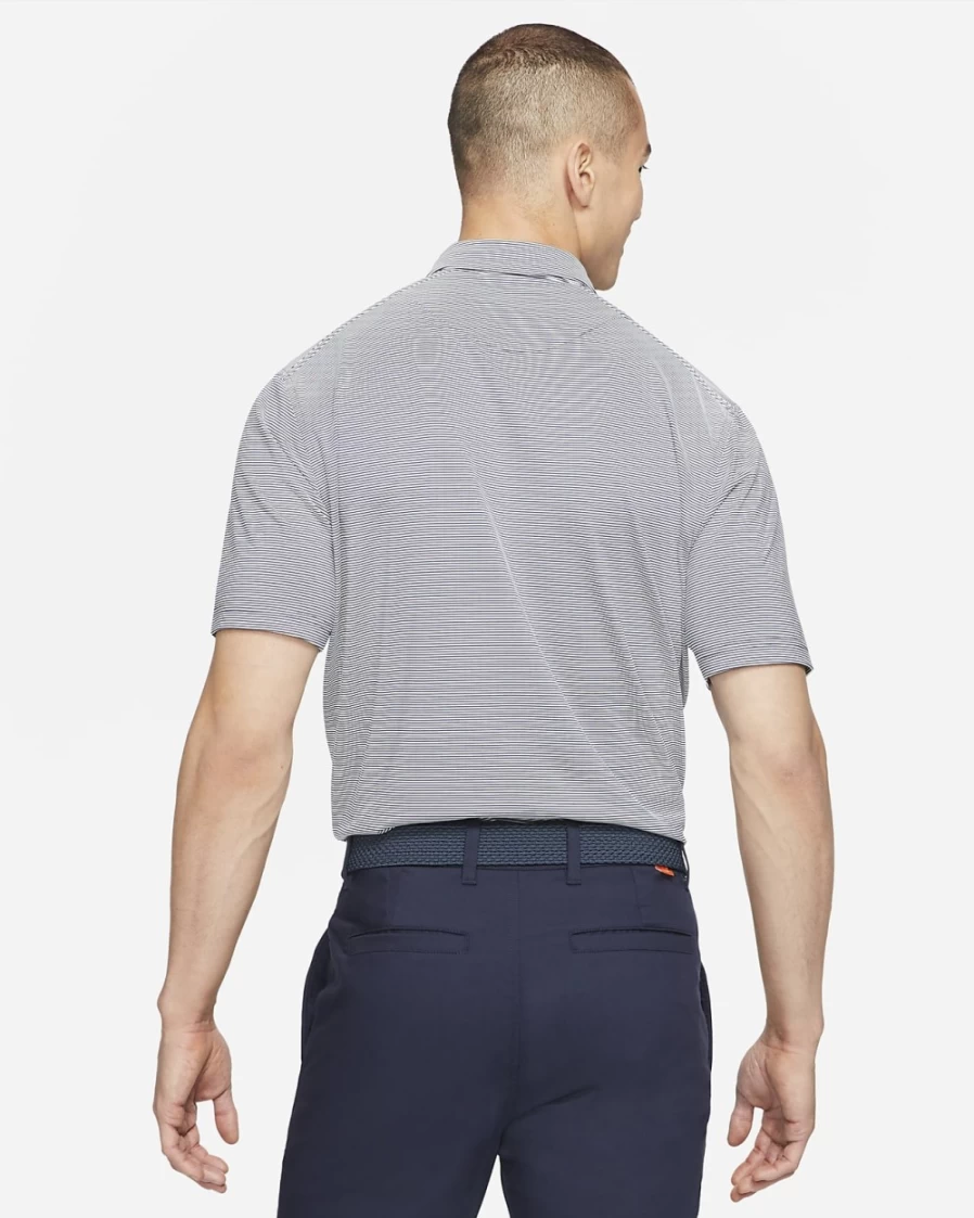 Nike Dri-FIT Player Men's Golf Polo Shirt - Obsidian, Diffused Blue & Brushed Silver Striped Performance Top