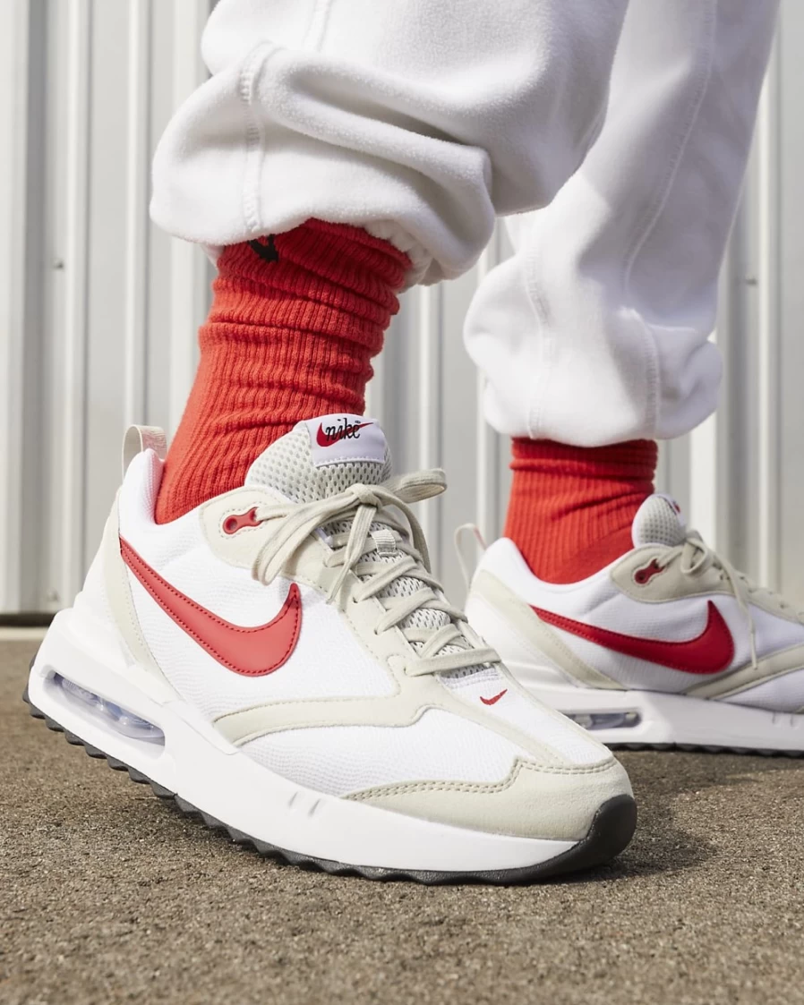 Nike Air Max Dawn Men's Shoes - White/Light Bone/Black/University Red Running Sneakers for Men