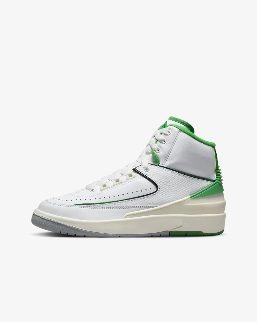 Nike Air Jordan 2 Retro Big Kids' Sneakers in White/Sail/Light Steel Grey/Lucky Green for Boys and Girls
