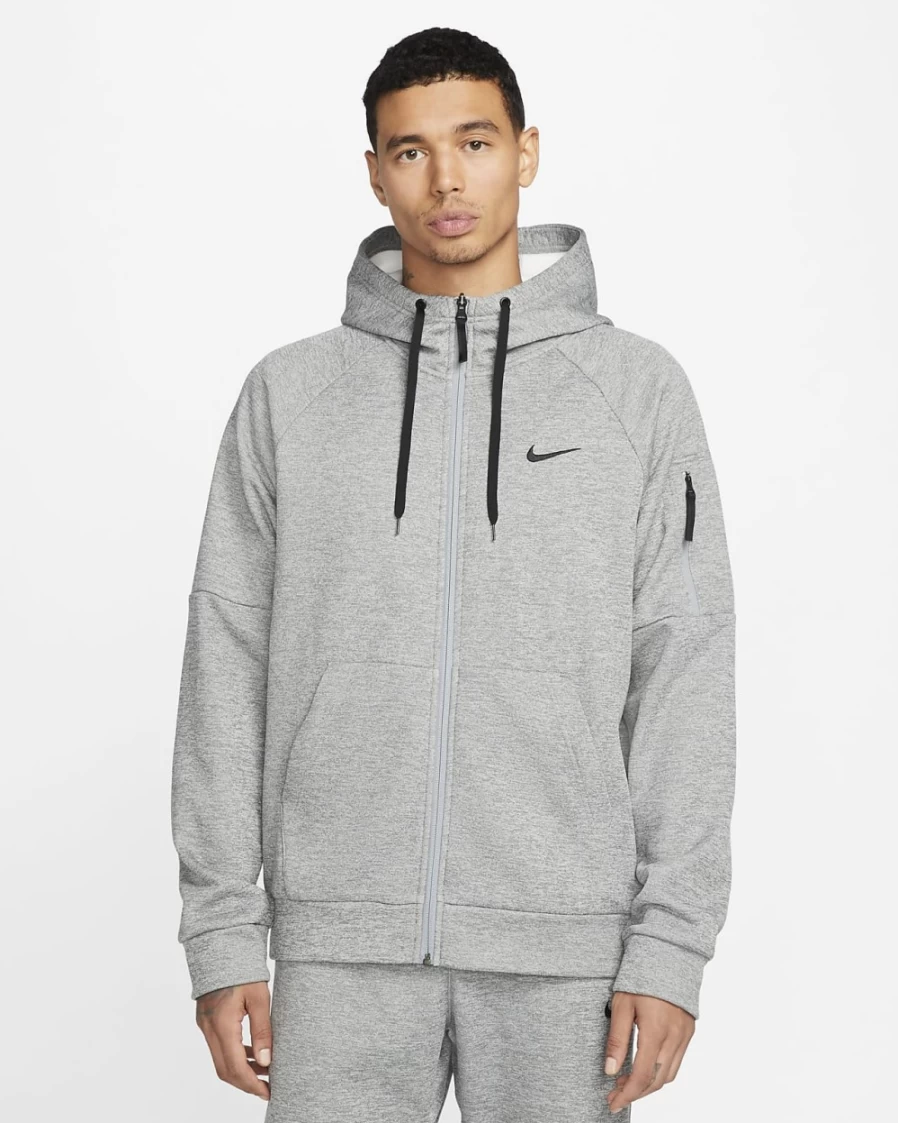 Nike Therma-FIT Men's Dark Grey Heather Full-Zip Hoodie - Lightweight Fitness Jacket for Training & Running