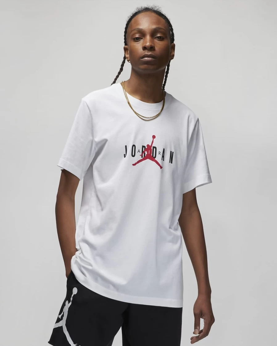 Nike Jordan Air Men's T-Shirt - White, Black, Gym Red Athletic Tee