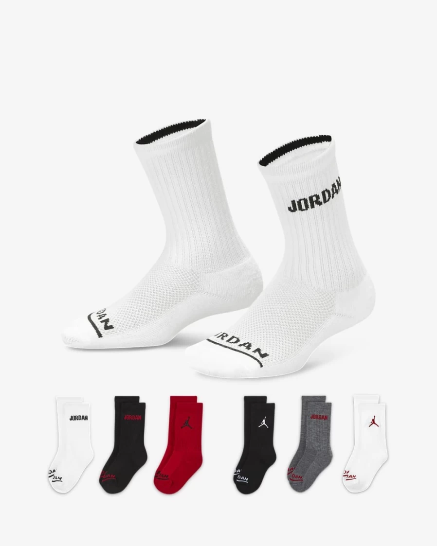 Nike Jordan Legend Kids' Crew Socks (6 Pairs) - Gym Red for Boys and Girls