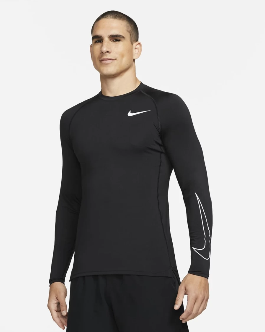 Nike Men's Pro Dri-FIT Slim Fit Long-Sleeve Training Top - Black/White