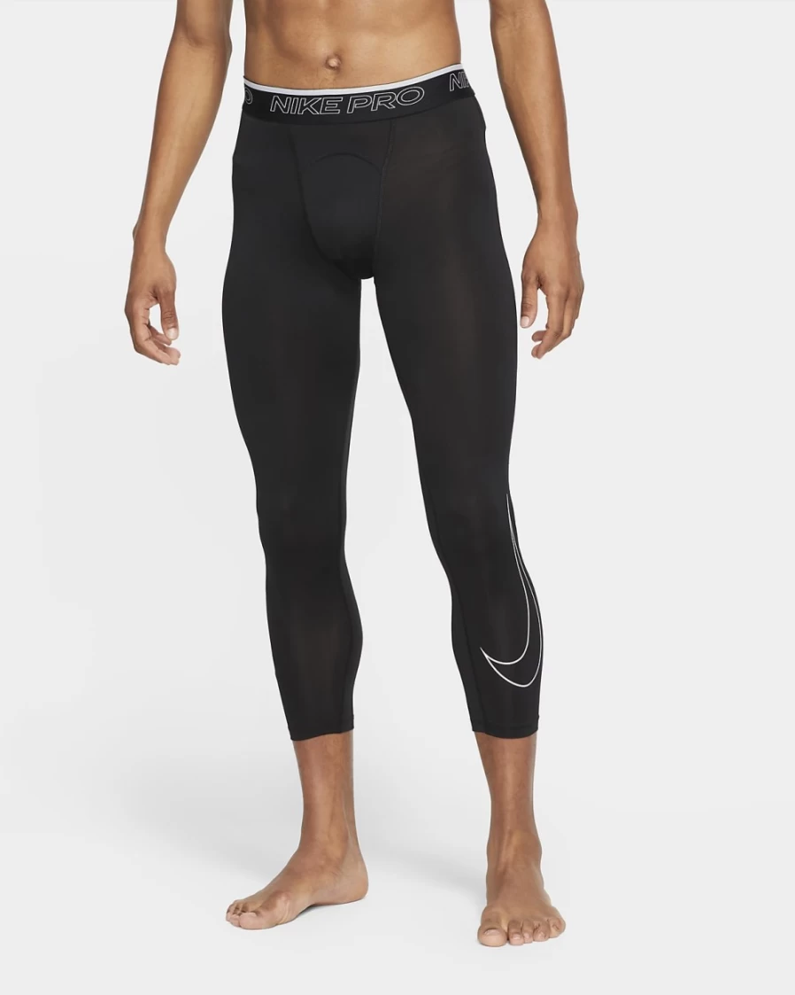 Nike Pro Dri-FIT Men's 3/4 Tights - Black/White - Moisture-Wicking Workout Leggings for Men