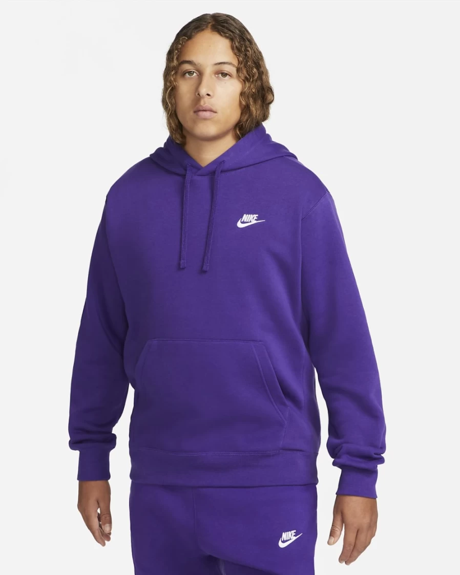 Nike Club Fleece Pullover Hoodie for Men - Court Purple & White Comfort Fit Sweatshirt