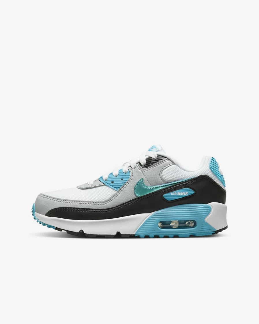 Nike Air Max 90 Big Kids' Sneakers for Boys & Girls - White/Blue Lightning/Black Style