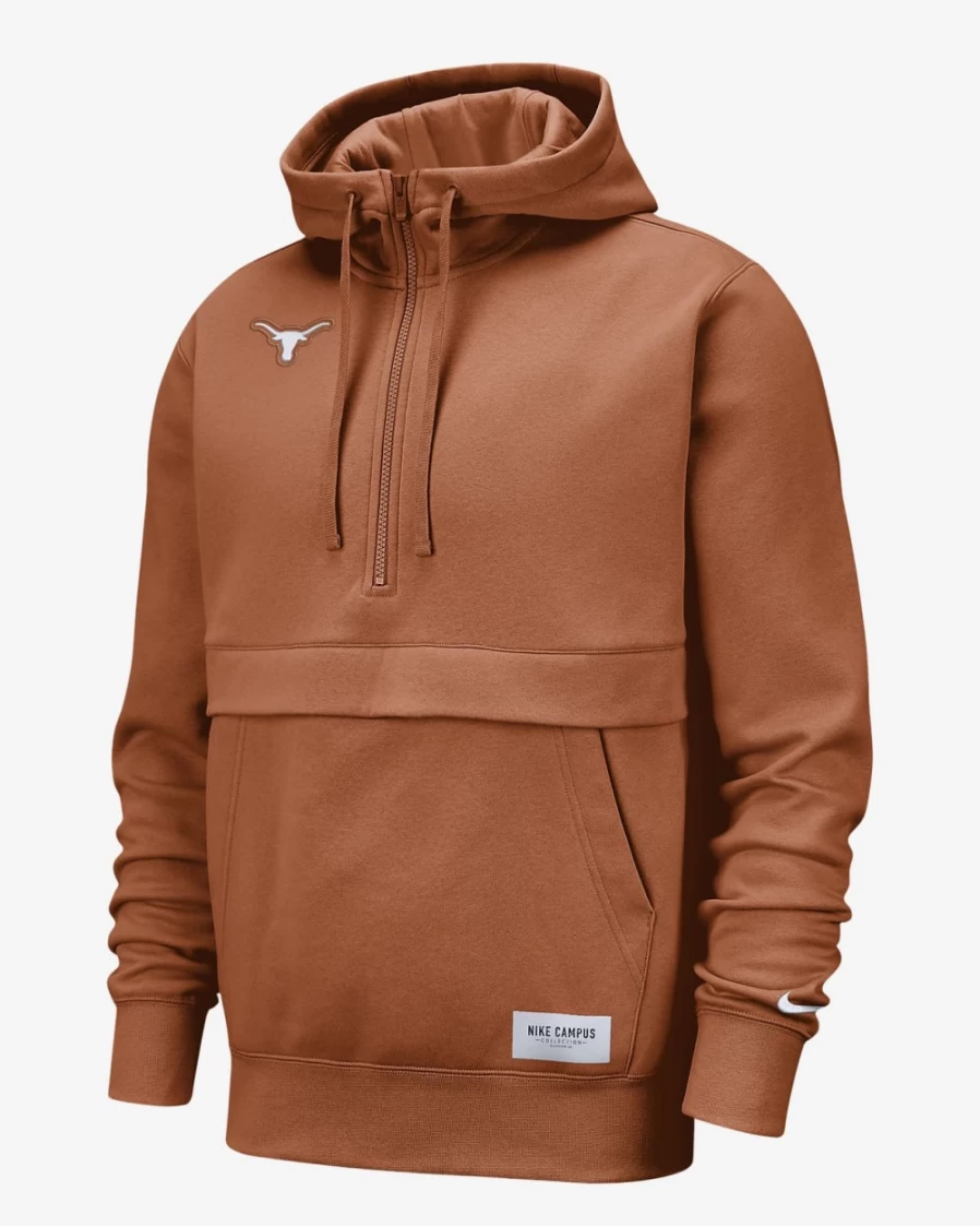 Nike Men's Desert Orange/White Texas College Club 1/2-Zip Pullover Hoodie