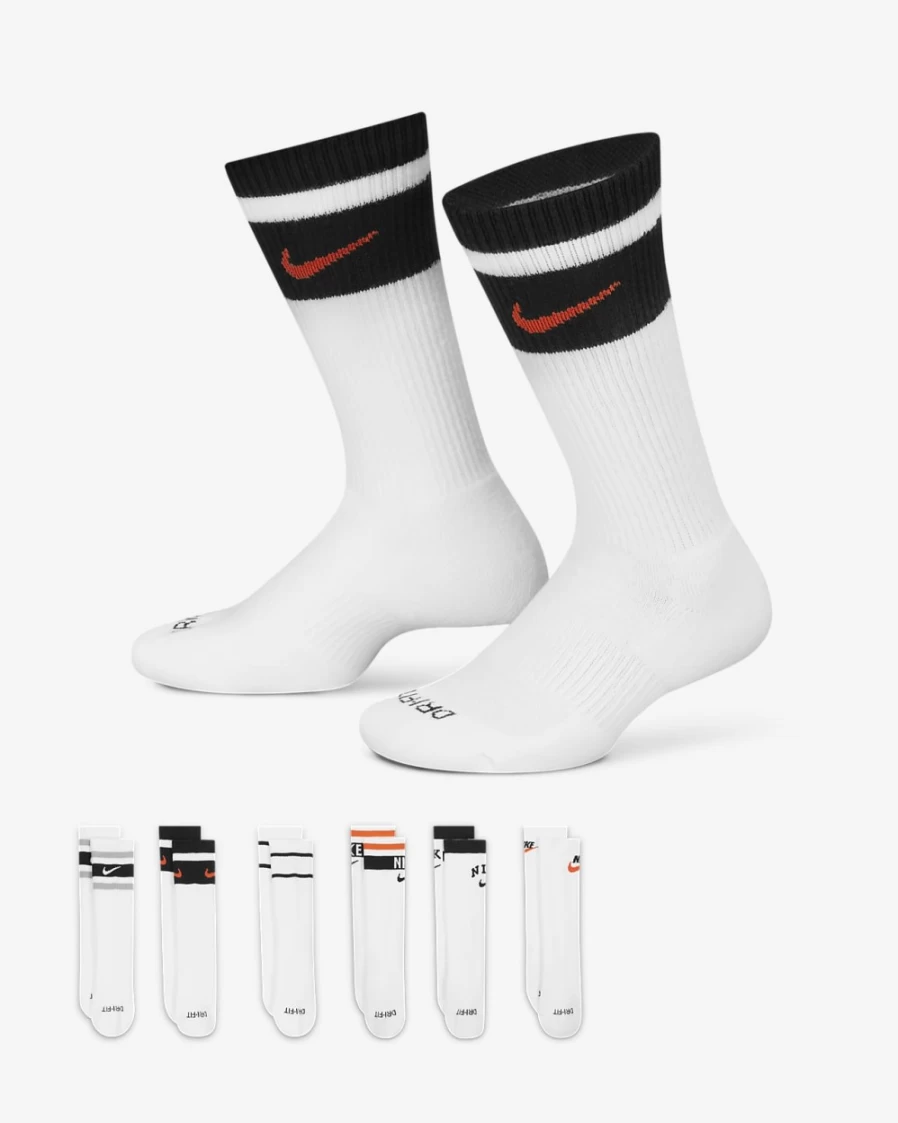 Nike Unisex Multi-Color Everyday Plus Cushioned Crew Socks 6-Pack for Boys & Girls
