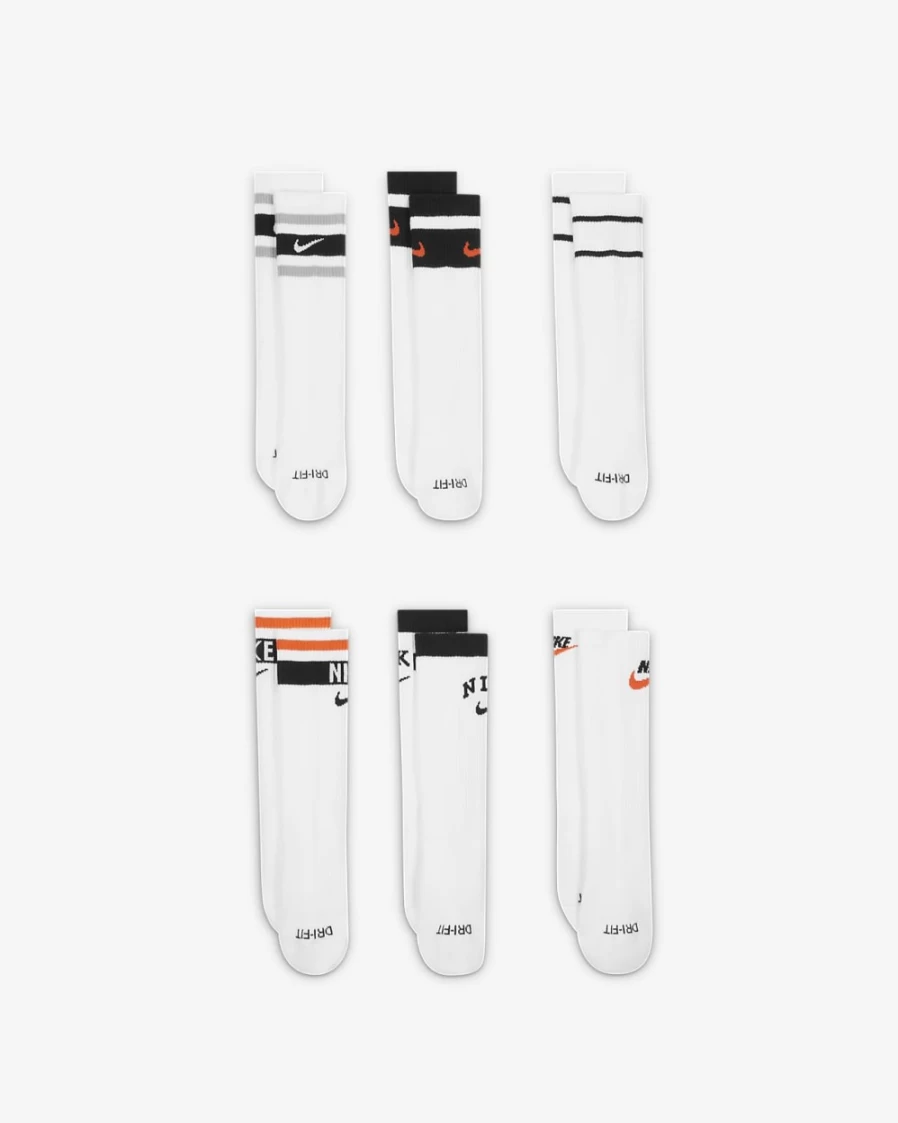 Nike Unisex Multi-Color Everyday Plus Cushioned Crew Socks 6-Pack for Boys & Girls