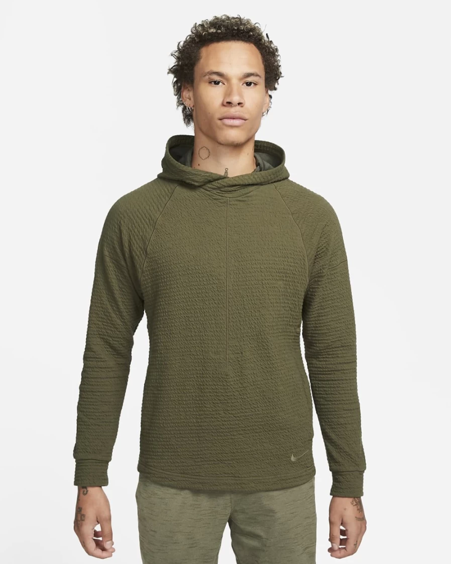 Nike Dri-FIT Men's Yoga Texture Pullover Hoodie in Cargo Khaki