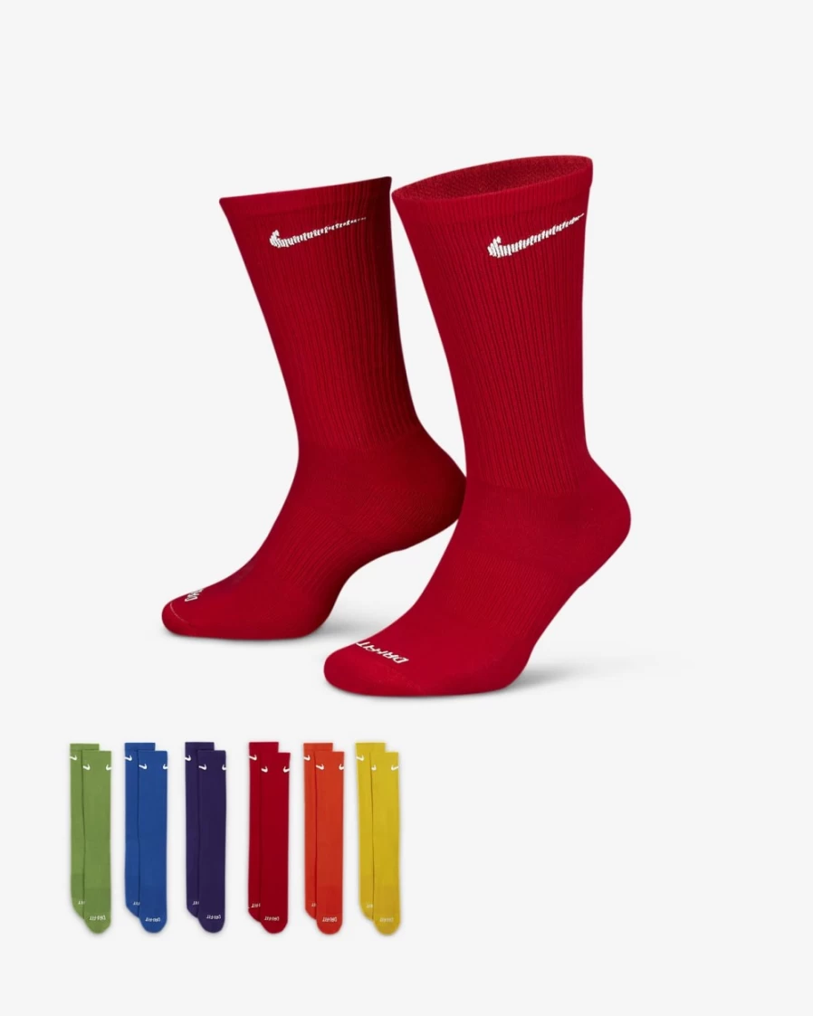 Nike Men's Multi-Color Everyday Plus Cushioned Training Crew Socks 6-Pack